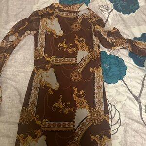 Riley & James medium sized brown, gold and white dress laced with cover under